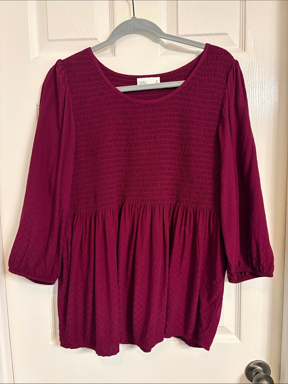 Croft & Barrow Women’s Smocked Peasant Blouse - Burgundy